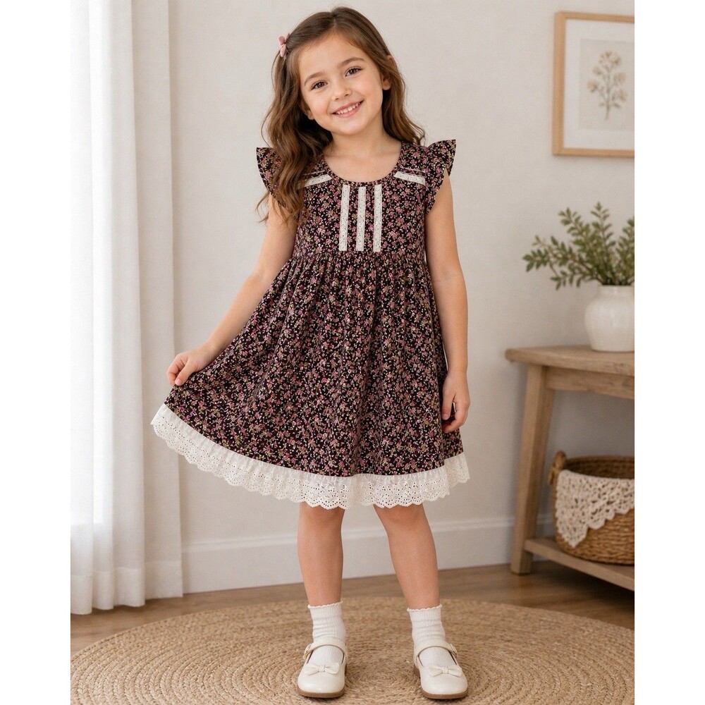 FREE PLANET kids girls SZ 6X Floral Dress Lace trim Sequins